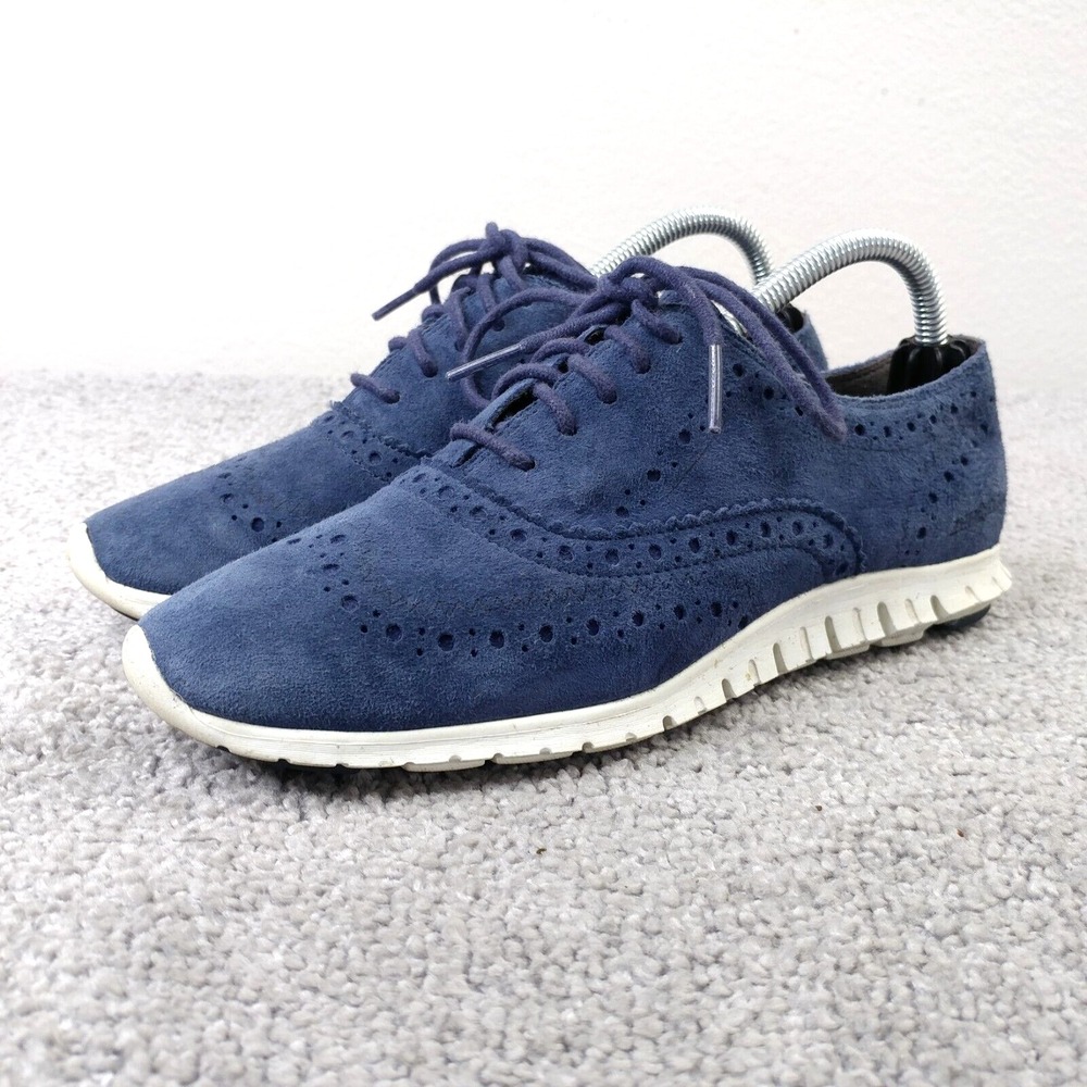 Cole Haan ZeroGrand Wingtip Oxford II Womens 6 Blue Suede Shoes W14474